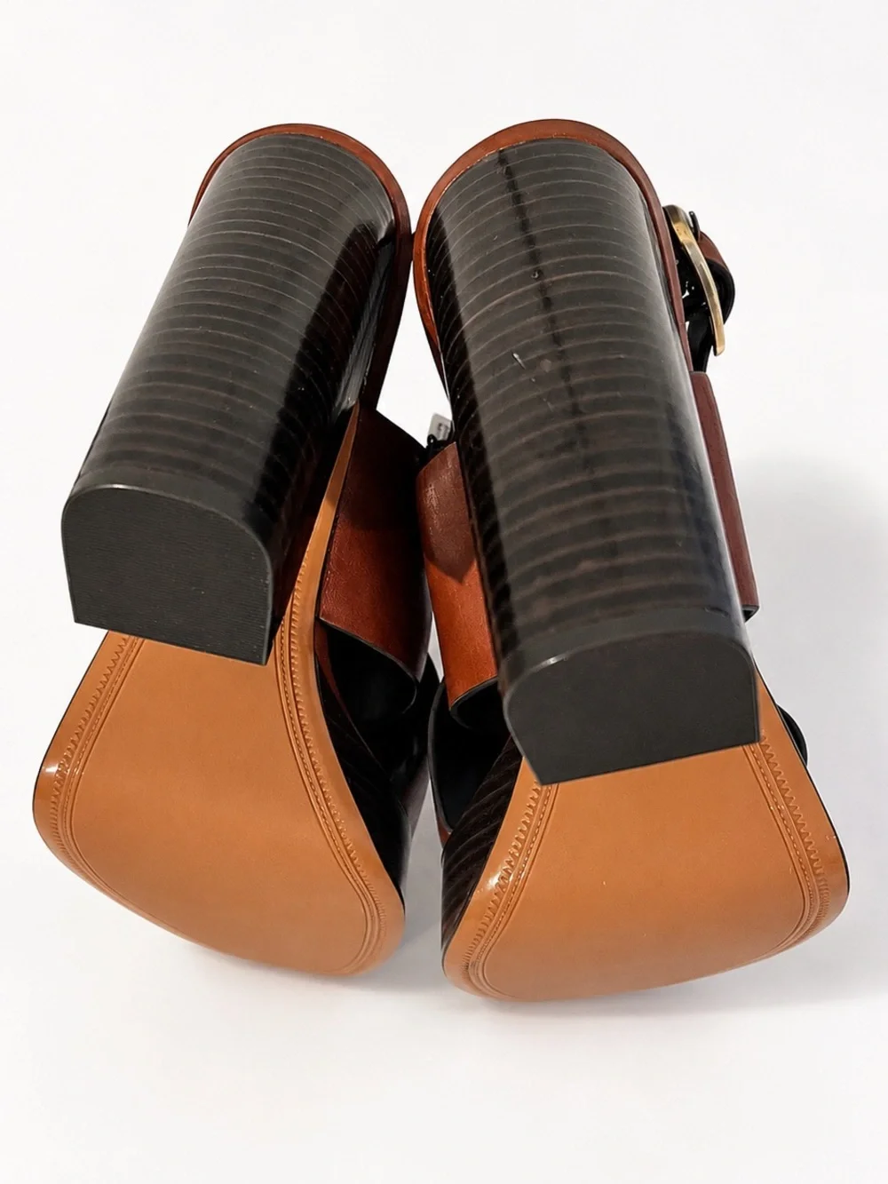 ZARA Women's Brown Leather Platform Slingback Heeled Sandals NWT 7.5